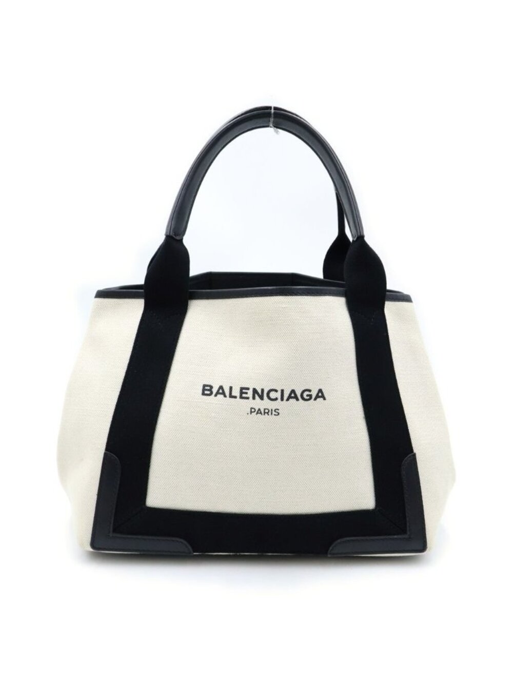 Balenciaga Navy Cabas S Handbag Canvas White Black